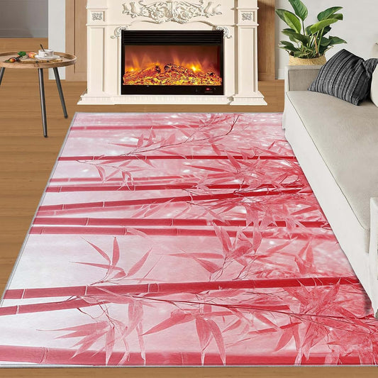 HYGIUID Pink Bamboo Grove Area Rugs 4x5 - Bamboos Forest Rug for Entryway, Plants Washable Entry Way Rugs Kids Carpet