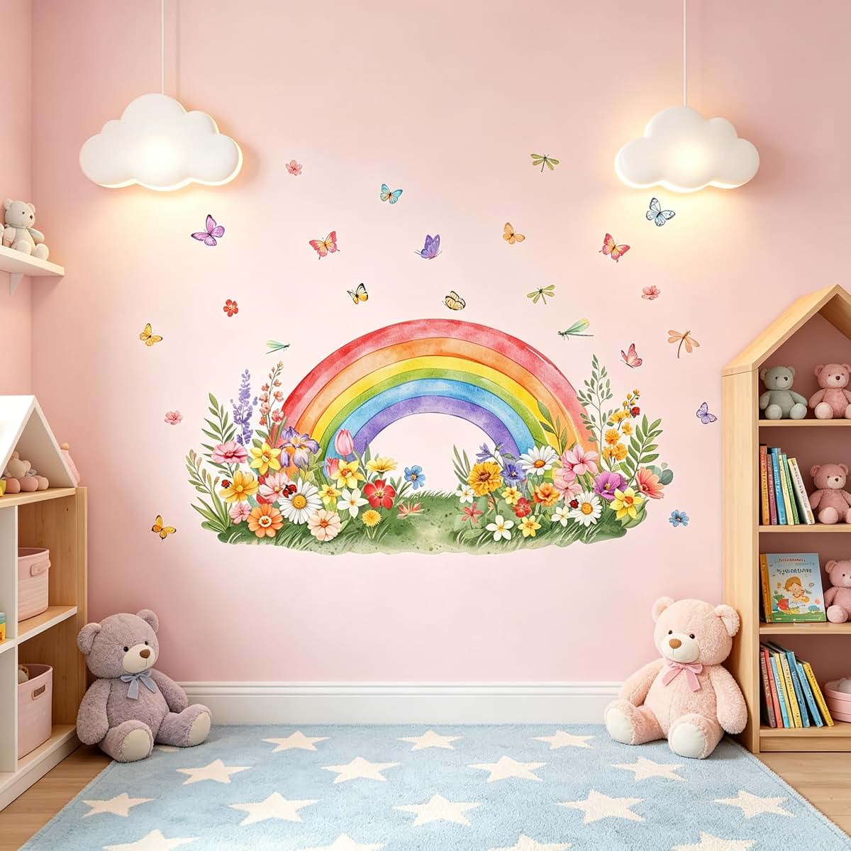 Watercolor Rainbow Wall Decals: Removable Peel-and-Stick Floral Stickers