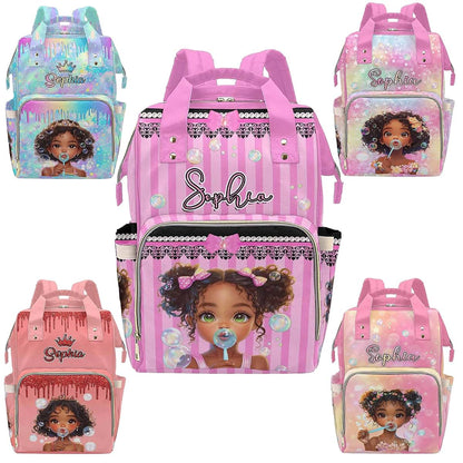 VIPOPSA Personalized Diaper Bags with Adjustable Shoulder Straps,Colorful Little Princess Pink Custom Baby Bag