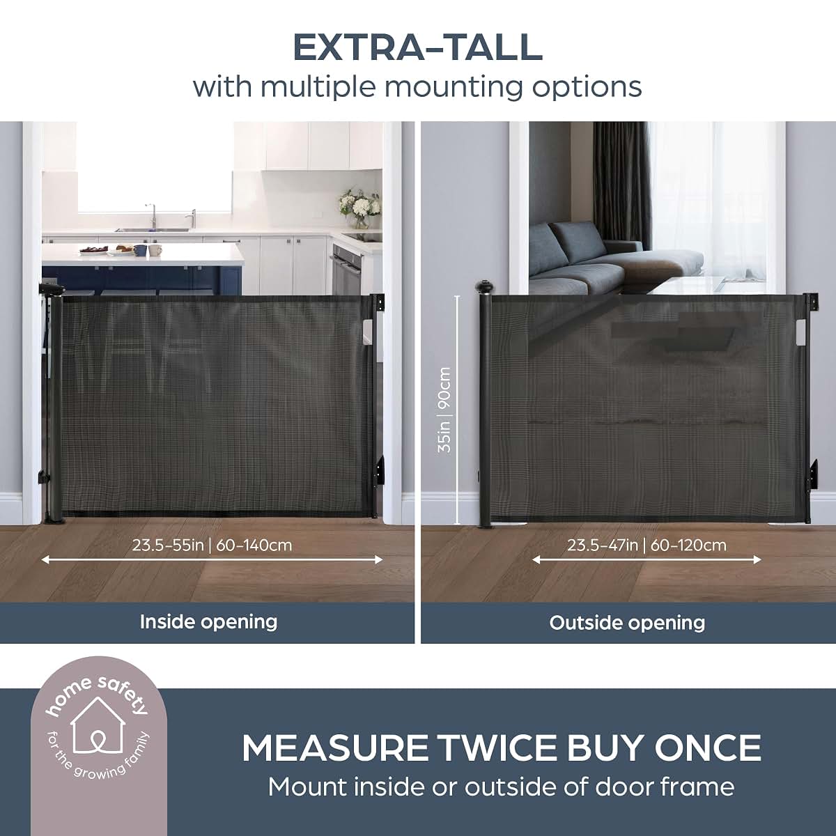 Dreambaby Glide N Hide Retractable Baby Gate, 35 Inch Extra Tall, 55 Inch Wide Mesh