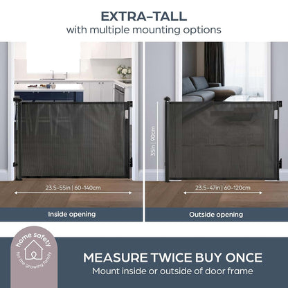 Dreambaby Glide N Hide Retractable Baby Gate, 35 Inch Extra Tall, 55 Inch Wide Mesh