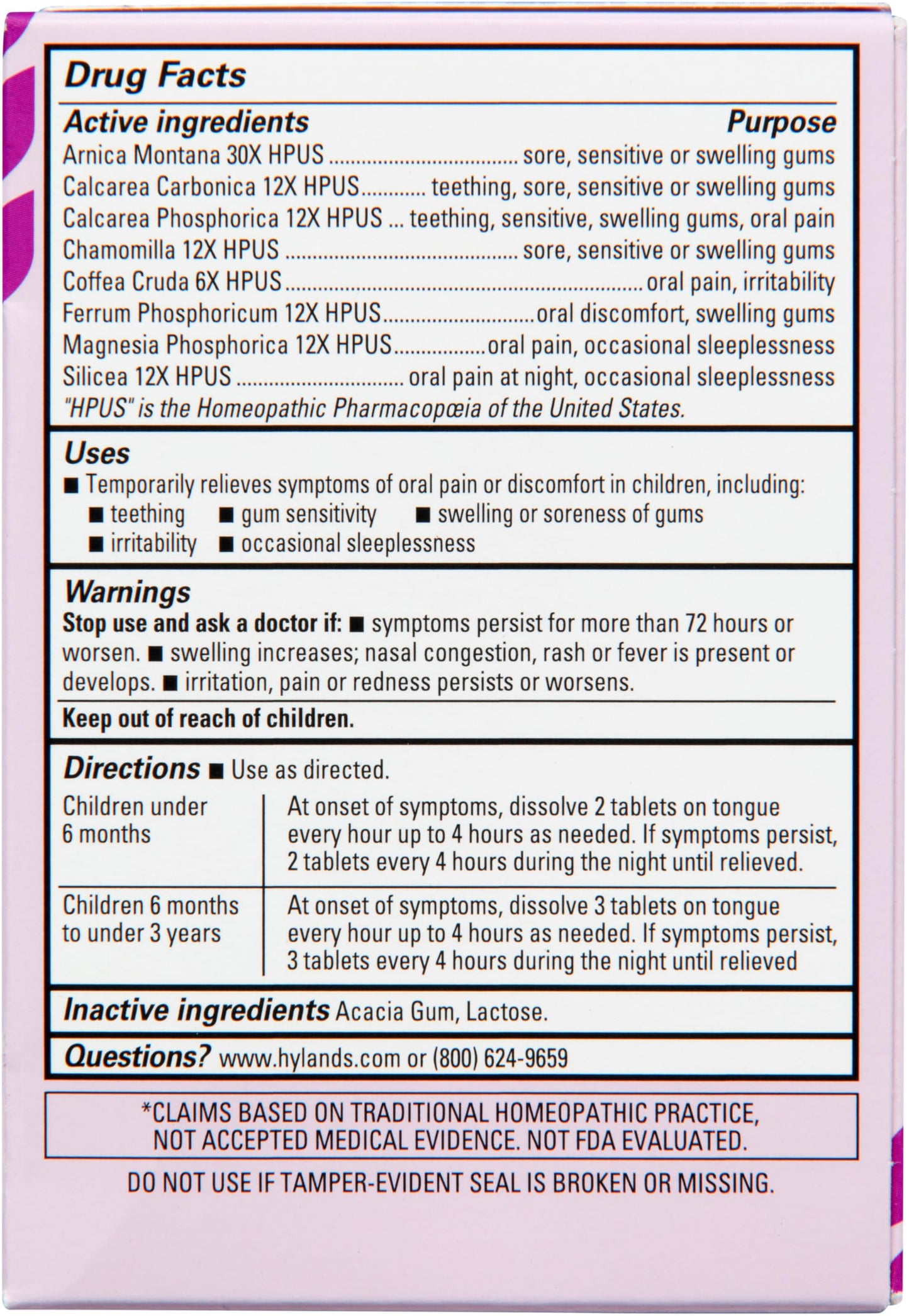 Hyland's Baby Nighttime Oral Pain Relief Tablets 125-Count