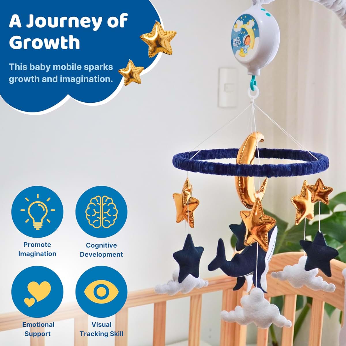 TINITIGIES Whale Hanging Mobile Navy Felt Whale Gold Foil Nursery Decor