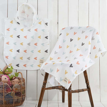 Honey Lullabies Muslin Blanket and Poncho Baby Set Pastel Hearts (photo 2)
