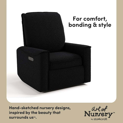 Storkcraft Santos Deluxe Power Recliner Glider, Black Boucle | Premium Electronic Power Recliner