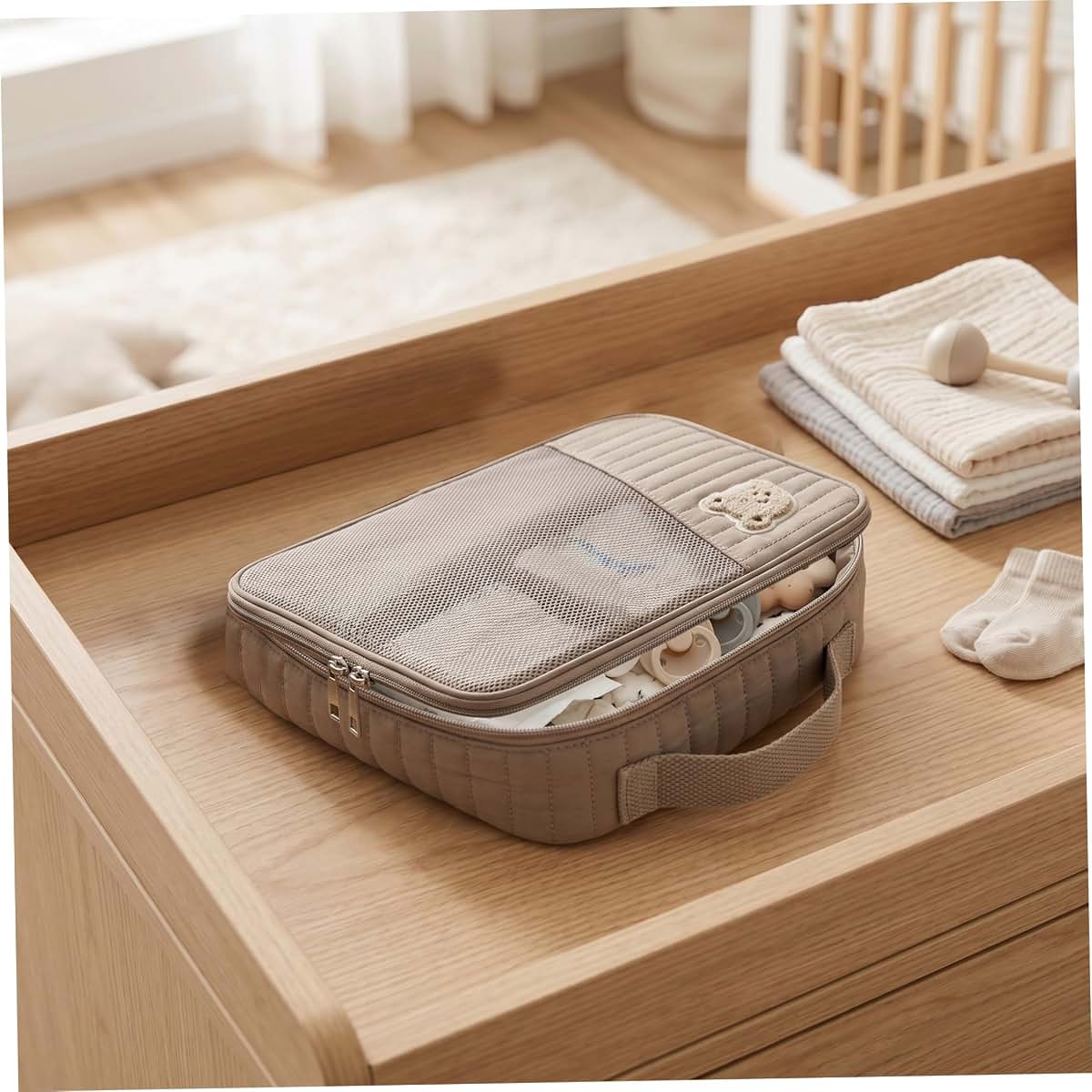 Uanqfegy Cartoon Bear Quilted Mesh Diaper Bag Organizer Pouch Cube – Diaper Bag Organizers for Travel Baby Essentials & (photo 2)