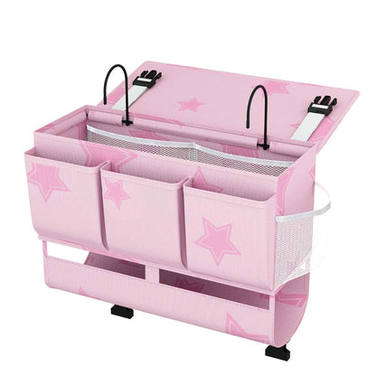 Bedside Organizer Caddy with 7 Pockets for Dorm Rooms and Home Use (Pink)