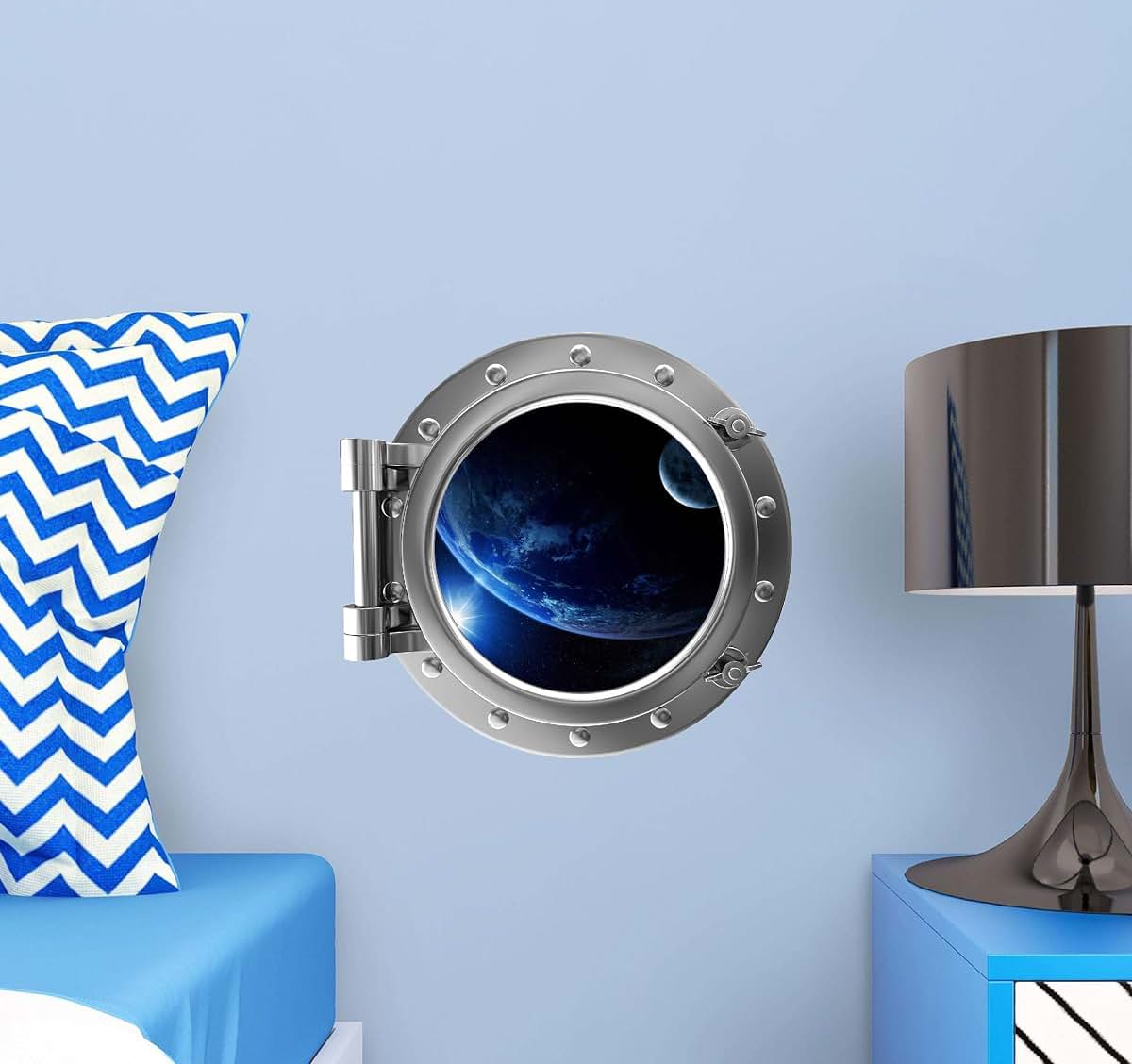 Stickit Graphix PortScape Space 3D Earth And Moon Silver Porthole Wall Decal (photo 2)