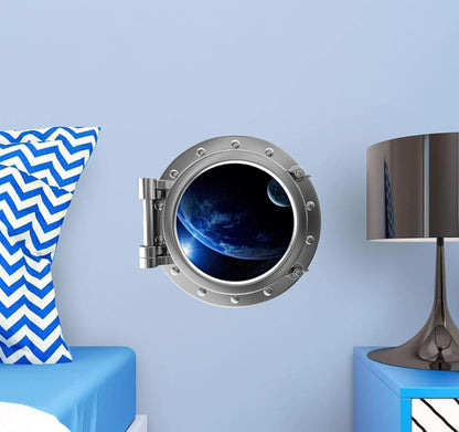 Stickit Graphix PortScape Space 3D Earth And Moon Silver Porthole Wall Decal (photo 2)