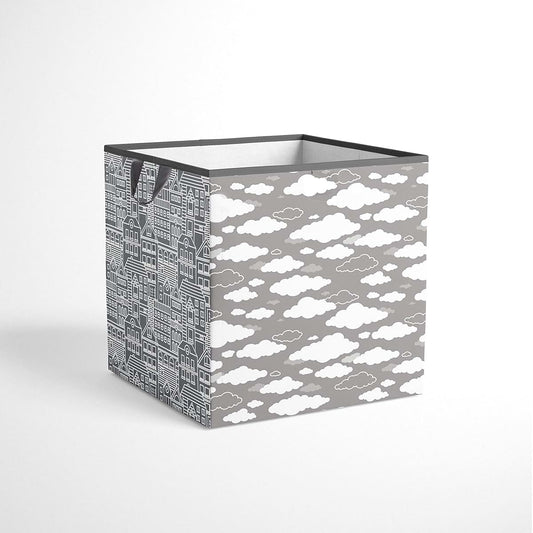 Bacati Small Storage Tote In Clouds In The City White/Grey