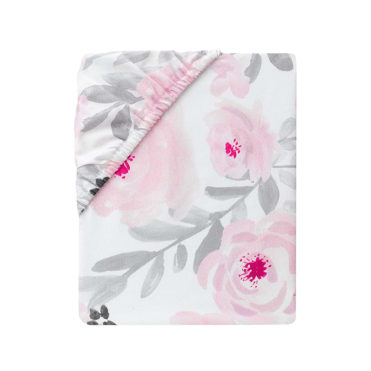 Bedtime Originals Blossom Pink and Gray Watercolor Floral Crib Sheet