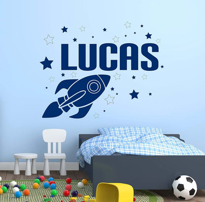 Decalzone Inc Personalized Rocket Name Wall Decal - Rocket Wall Decals - Nursery Wall Decals - Space Boy Room Decor