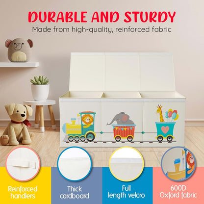 Rossoff Extra Large Collapsible Sturdy Toy Storage Organizer With Lids Animal Train Beige (photo 4)