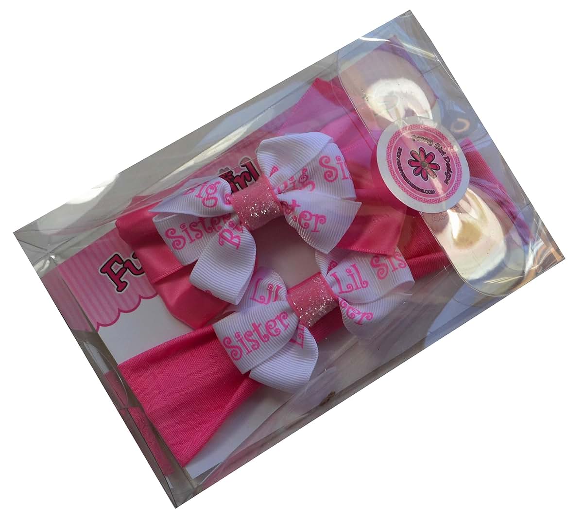 Funny Girl Designs Big Sister Little Sister Matching Sparkle Headband and Satin Hair Bow Gift Set Nylon (photo 4)