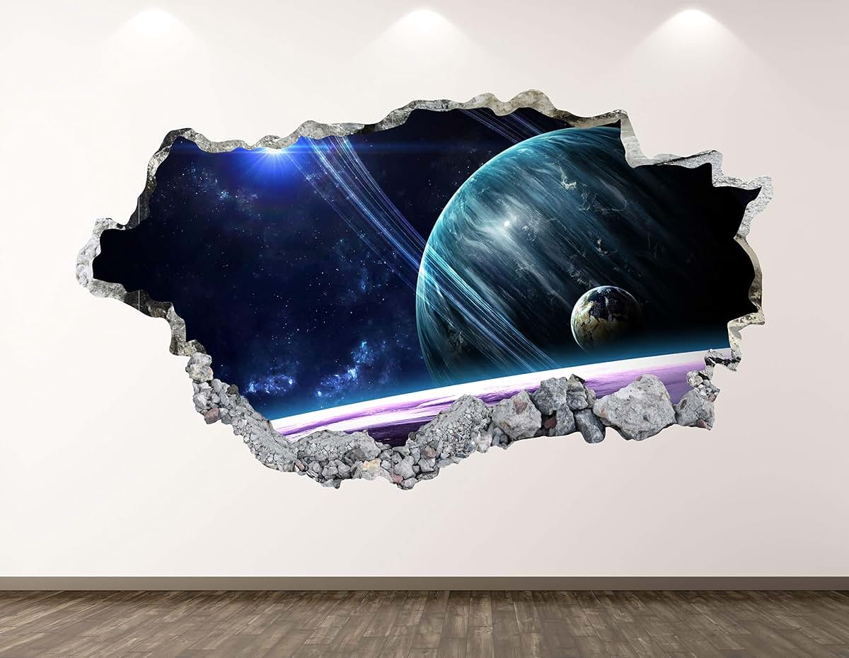 West Mountain Planets Wall Decal Art Decor 3D Smashed Outer Space Sticker Poster Kids Room Mural Custom Gift BL199 (50"