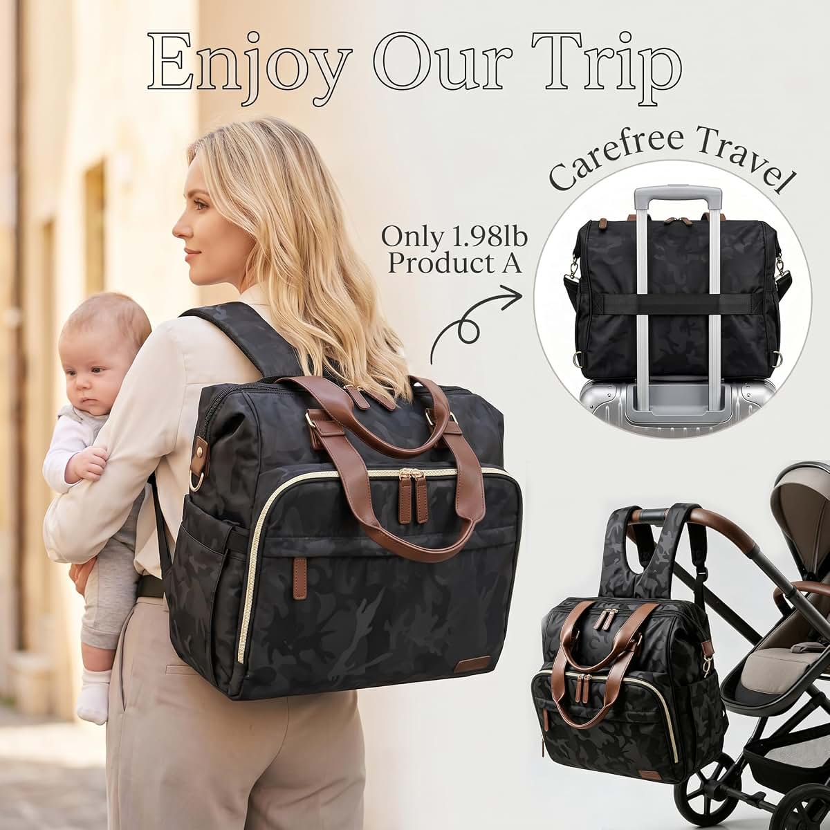 Pripher Diaper Bag Backpack - Large Capacity Travel Essential for Mom