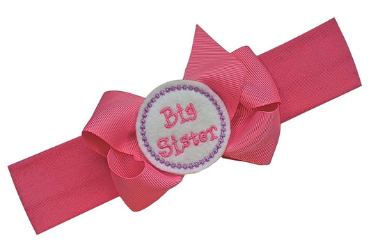 Funny Girl Designs Big Sister Cotton Headband with Grosgrain Bow and Embroidered Felt Appliqué - 1.5" Cotton