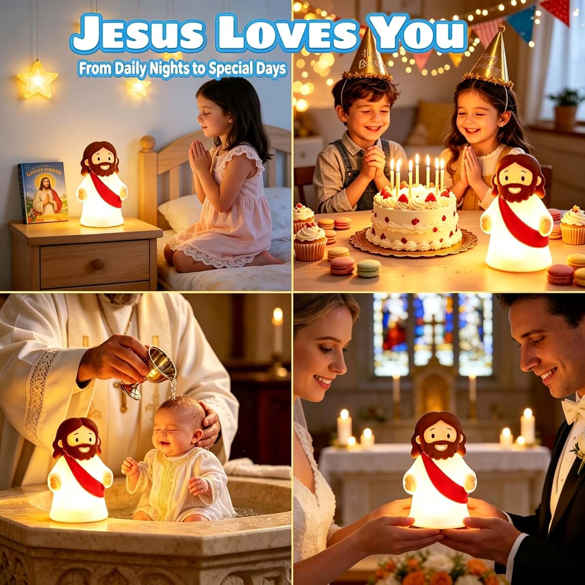 Silicone Jesus Night Light: Dimmer, Rechargeable Decor Lamp