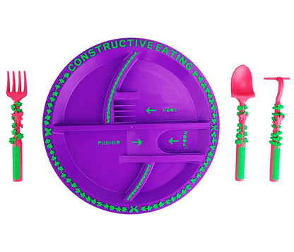 Constructive Eating Dinosaur & Garden Fairy Plate and Utensil Combo Set