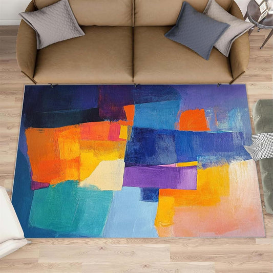 HYGIUID 4x5 Abstract Color Blocks Area Rugs - Modern Abstract Rug for Entryway, Geometric Washable Entry Way Rugs Kids