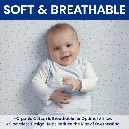 Delta Children babyGap TrueSleep Sleep Sack, 100% Organic Cotton, Large 6-12 Months, Blue Stripe