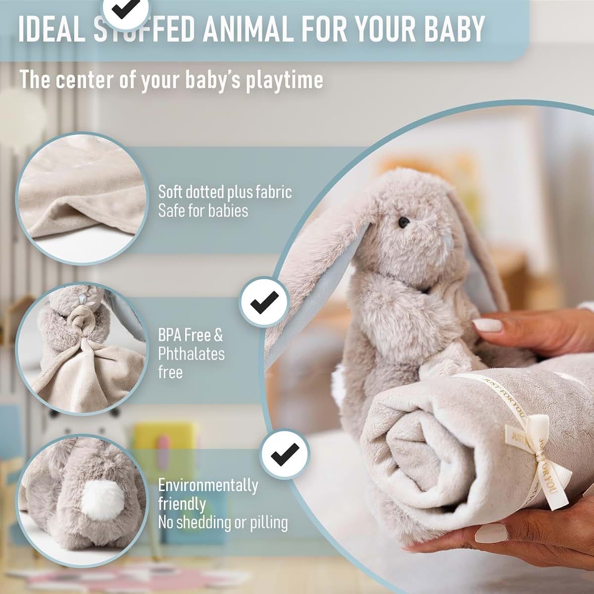 Baby Bunny Lovey Super Soft Large Security Blanket 19.6 Inches Blue Rabbit