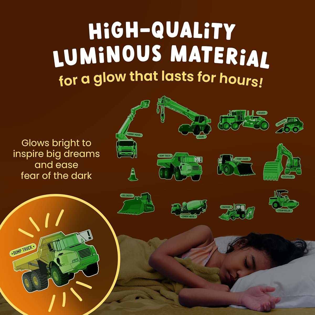 Glow In The Dark Construction Wall Stickers With 11 Decals And 10 Cones