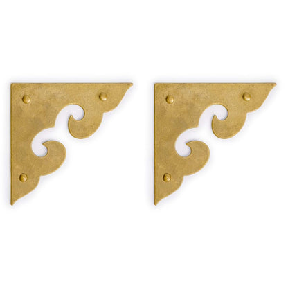 HP Ocean Wave Brass Corner Plates, 2-Pack, 1.8 Inch, Solid Brass with Nails