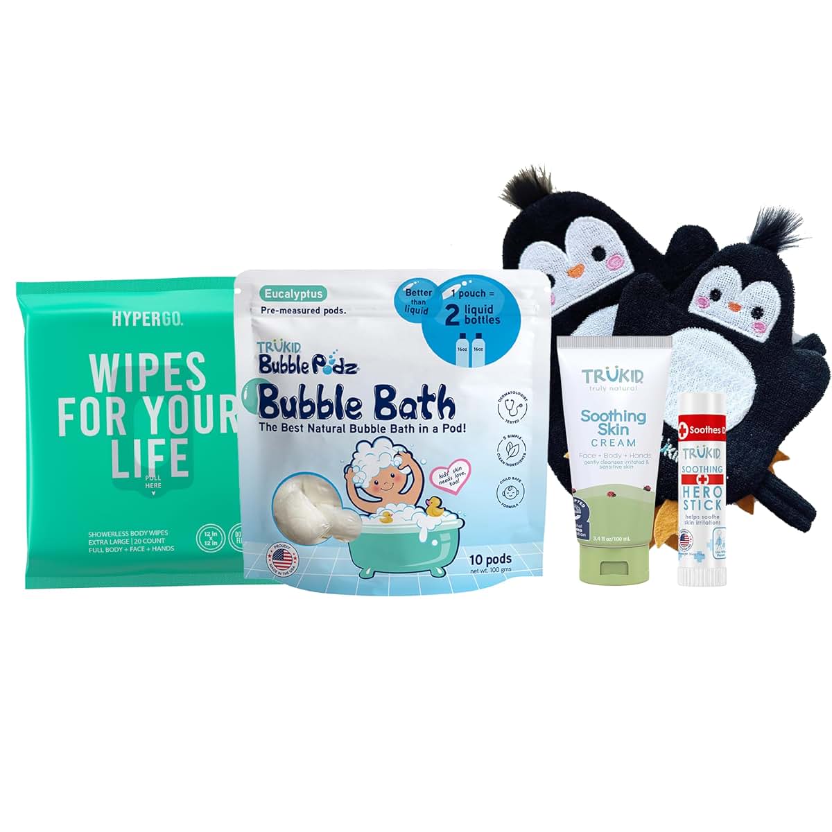 TruKid Bath Baby Essentials and Skincare Set with Eucalyptus Bubble Podz