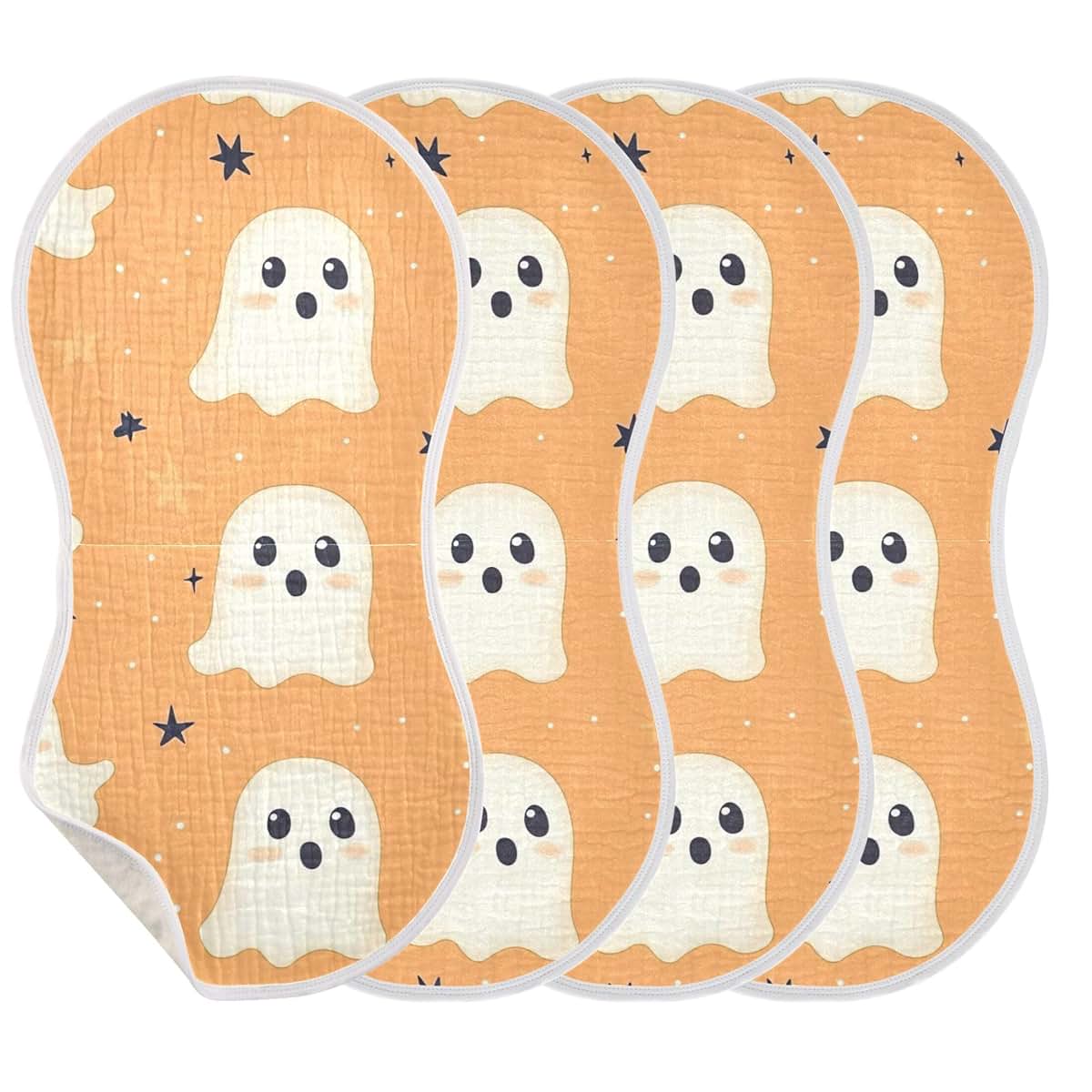 xigua Orange Halloween Ghost Baby Burp Cloths, 4 Pack Cotton, 22x11 Inches