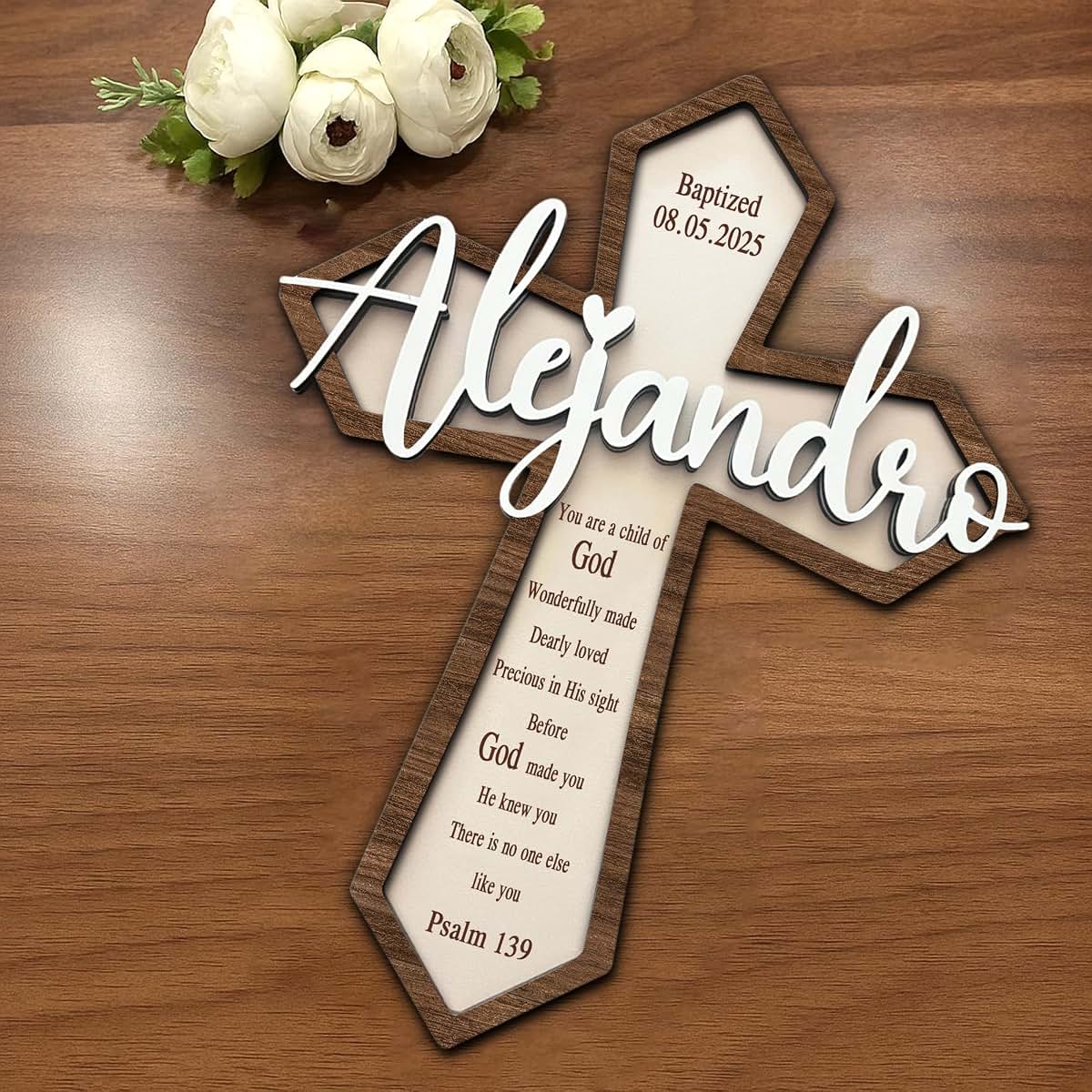 Dilypod Personalized Wooden Baptism Cross For Wall Decor