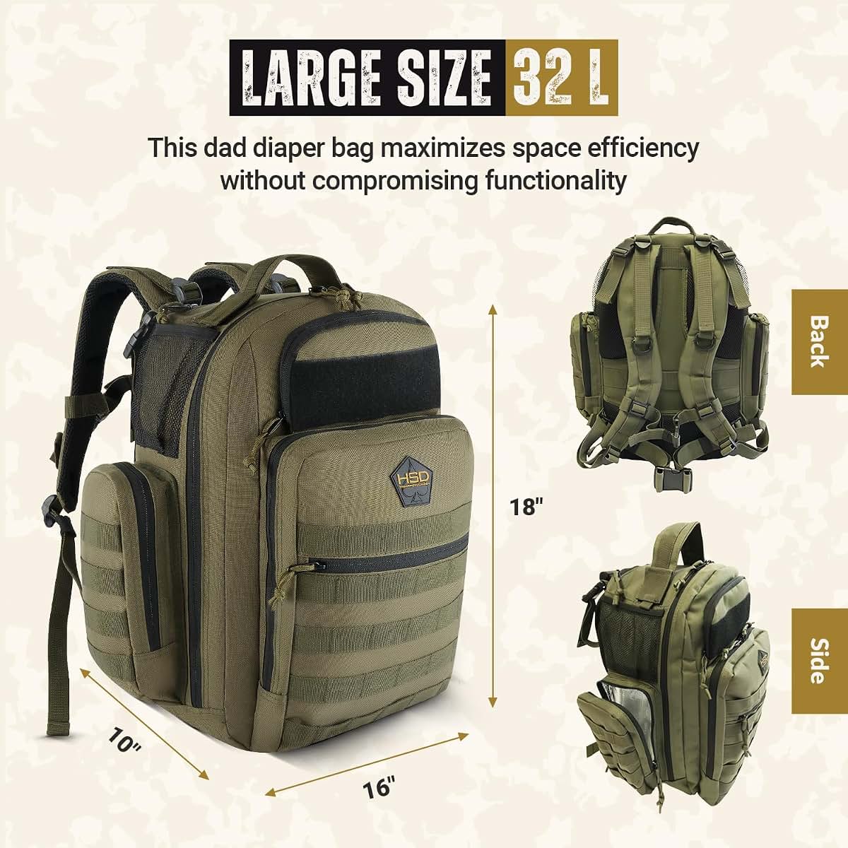 HighSpeedDaddy Diaper Bag Backpack with Changing Mat in Ranger Green (photo 2)