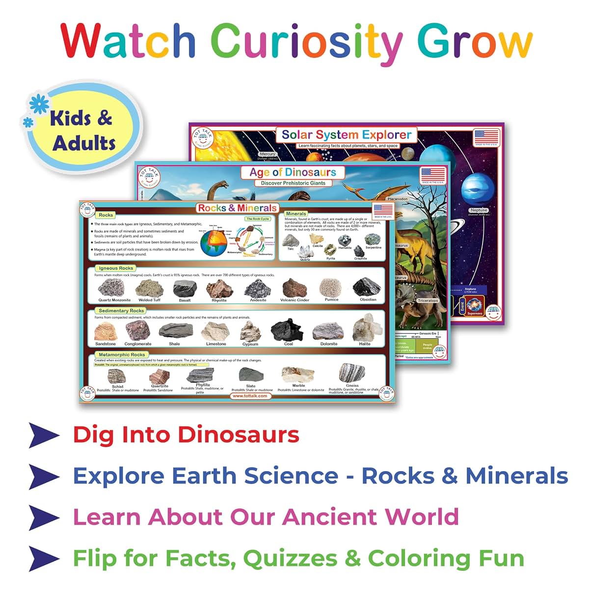 Tot Talk Science Explorer Placemat 3-Pack, Double-Sided Educational Mat for Kids