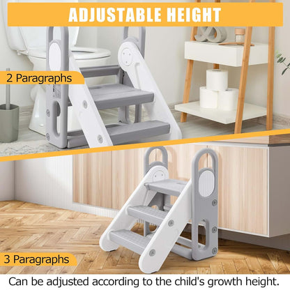 Takywep Kids Foldable Step Stool for Bathroom Sink, Adjustable 3-Step Toddler Step Stool with Handles Non-Slip Plastic (photo 3)
