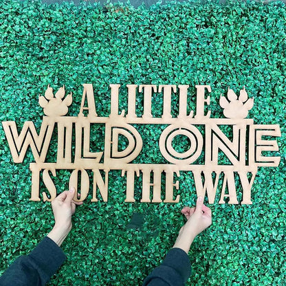 QPARTYFIRE A Little Wild One is On The Way Wooden Safari Baby Shower Sign