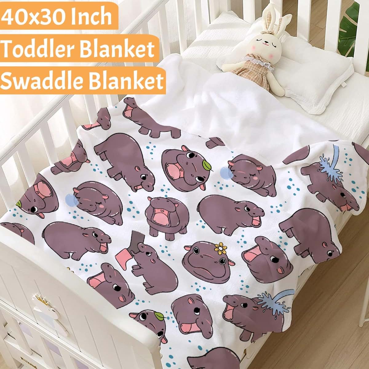 HORSESBLANKET Cute Hippo Blanket Gifts for Girls Boys, Ultra Soft Cozy Cute Hippo Blanket for Boys Girls Bedding Crib (photo 2)