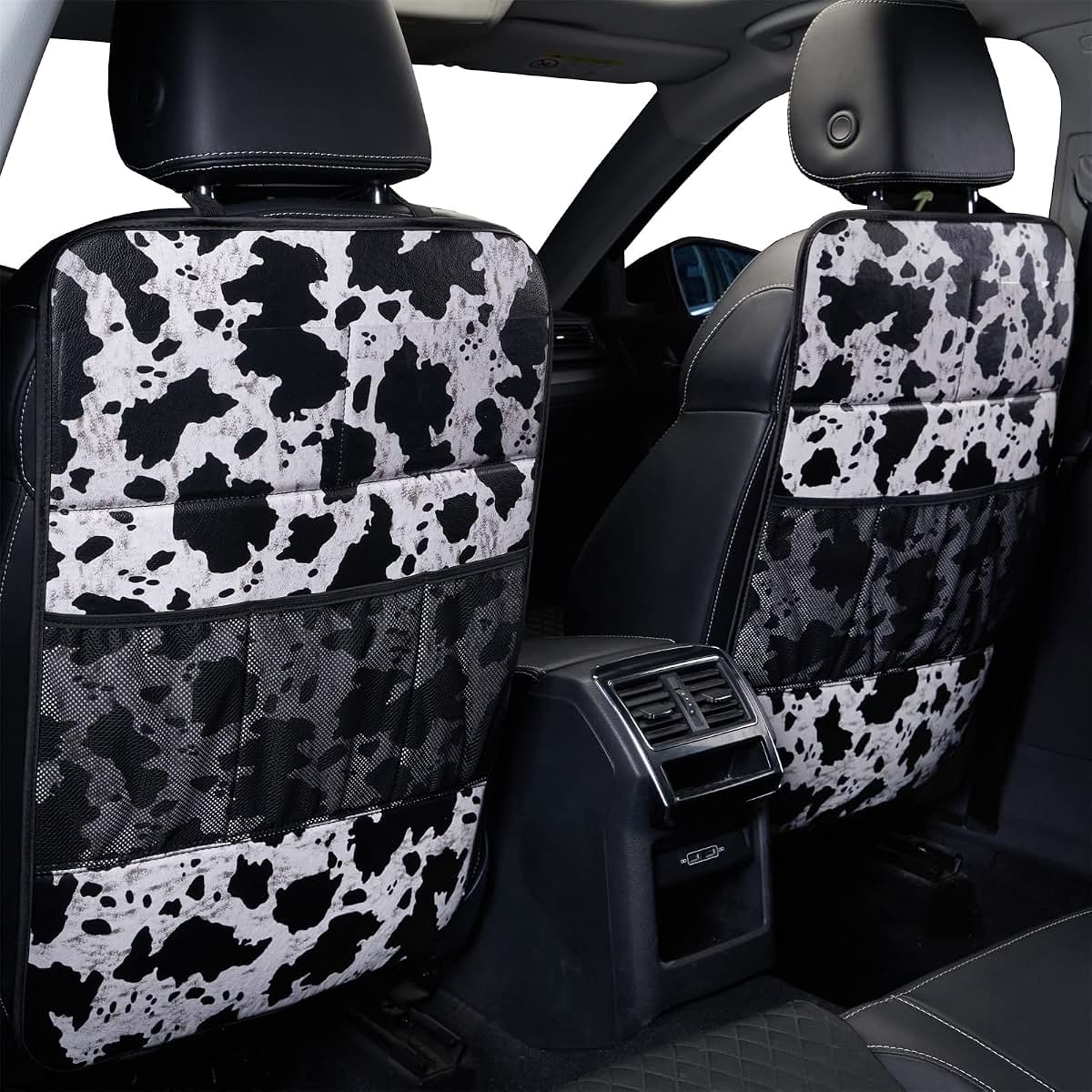 Lsbs Cow Print Car Seat Back Kick Protectors 2 Pack With Storage Pockets