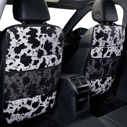 Lsbs Cow Print Car Seat Back Kick Protectors 2 Pack With Storage Pockets