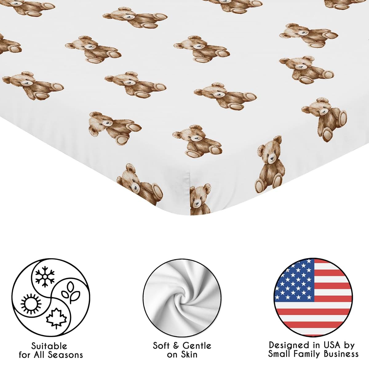 Sweet Jojo Designs Boho Teddy Bear Mini Crib Fitted Sheet, Brushed Microfiber, 52x28