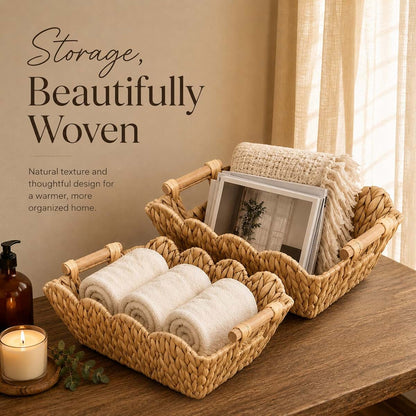 MonoKnot Wicker Storage Baskets, 2 Pack Scalloped Water Hyacinth Baskets (photo 2)