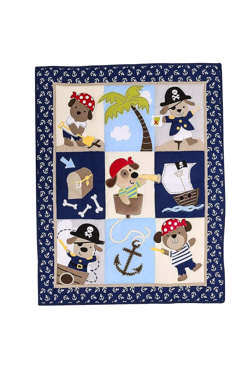 CribMATE 4-Piece Navy Blue Embroidery Pirate Nursery Crib Bedding Set (photo 2)