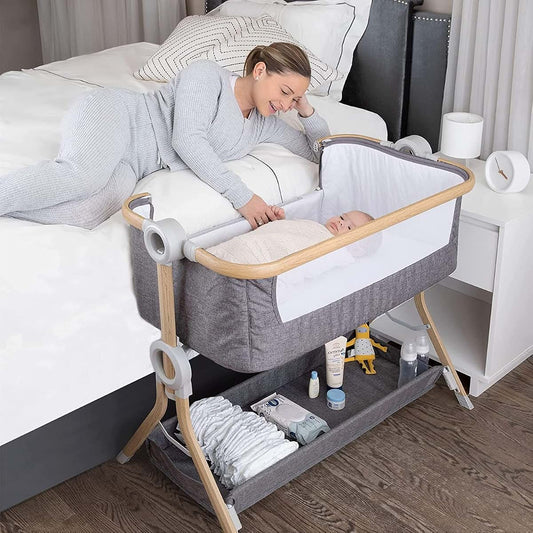 KoolerThings 3 in 1 Baby Bassinet, Bedside Sleeper & Playpen (Grey-Wood Look)