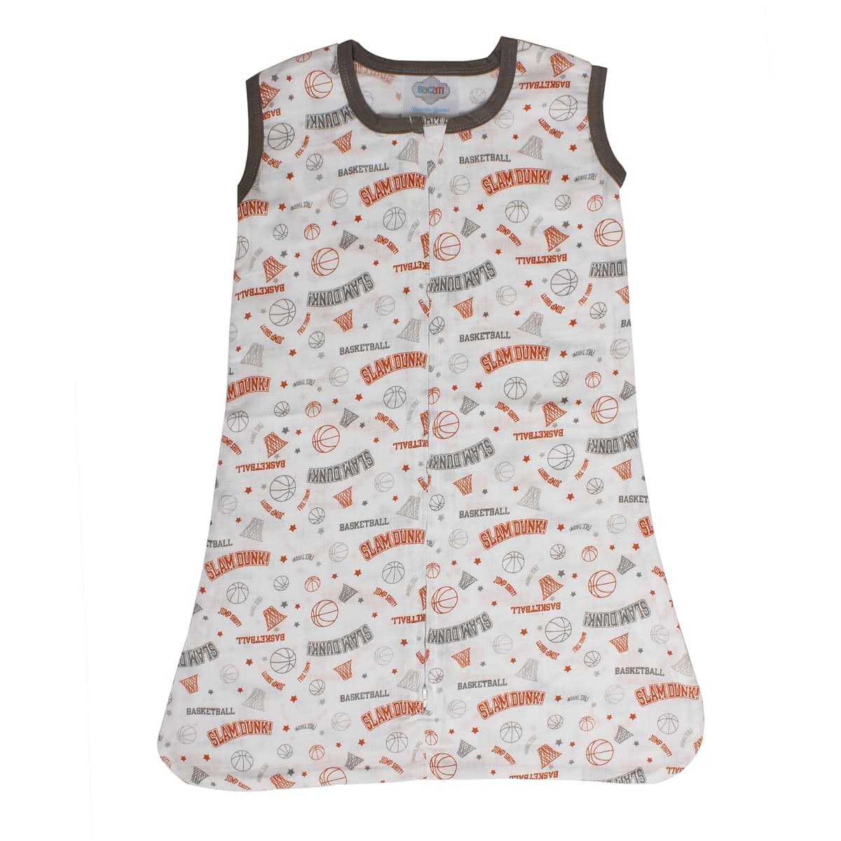Bacati Basketball Muslin Sleep Sack, Small, Orange/Grey