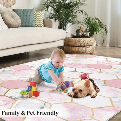 Timoilu 4x5 Area Rug In Light Luxury Pink Gray Marble (photo 4)