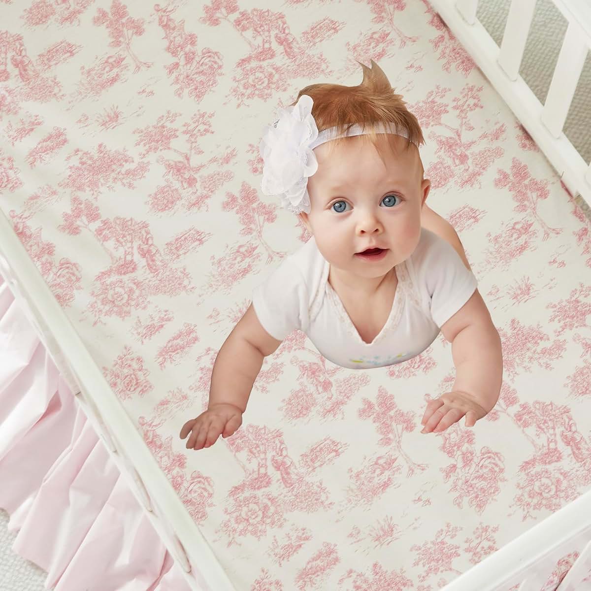 Brandream Fitted Crib Sheet for Standard Crib and Toddler Mattress, French Country Pink Toile