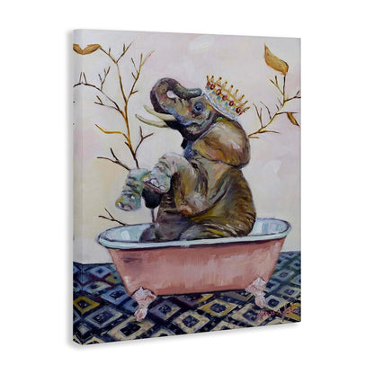 Stupell Industries Regal Elephant Bath Tub Canvas Art