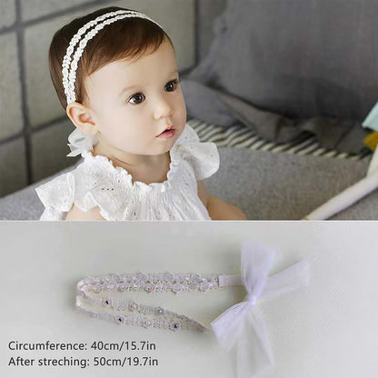 Pyalxdn White Flower Christening Headband With Elastic Lace (photo 2)