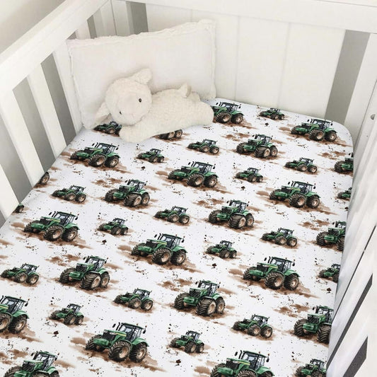 Dpjkevw Green Farm Tractor Baby Crib Sheets Boys & Girls Harvest Tractors Soft Fitted Newborn Bedding Nursery Baby