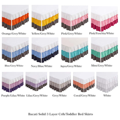 Bacati - Mix N Match Solid 3 Layer Ruffled Crib Skirt (White/Pink/Fuschia) (photo 3)