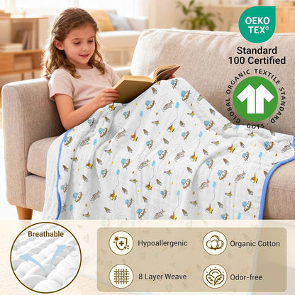 ZPECC Muslin Toddler Blanket, 47x47, 8 Layers of Organic Cotton, Spaceship (photo 2)